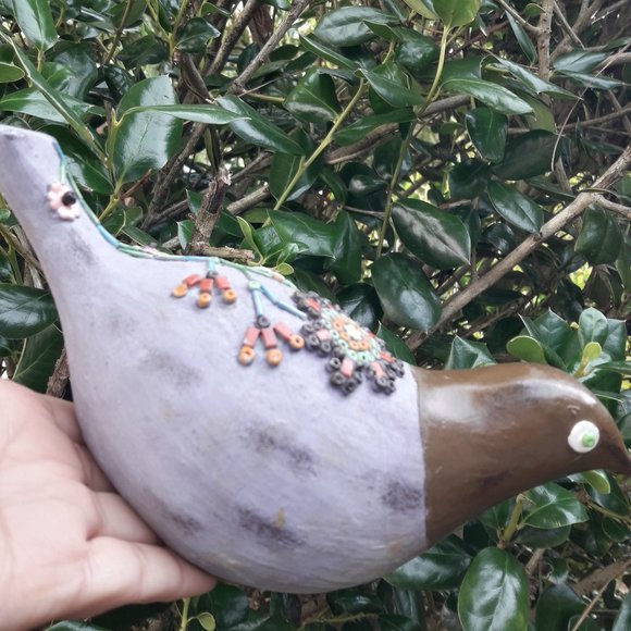 Carved Wood Bird Boho Hippie Decor Wooden Bird Figurine Embellished Beaded Art - Picture 10 of 16